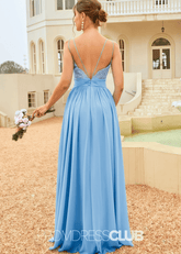 Susan | Lace Ruffle Blue Chiffon Maxi Bridesmaid Dress - Price #price_variant_lowest# - Blue - PromDressClub